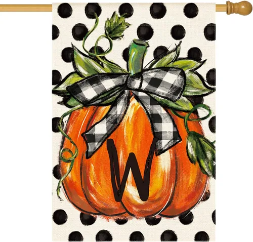 Miniatura 12 de AVOIN colorlife Bandera de jardín con monograma de otoño con letra G, diseño de calabaza, de 12 x 18 pulgadas, doble cara exterior, pequeña