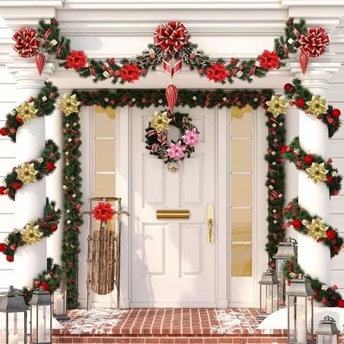 Miniatura 5 de FurRain Flores Artificiales de Navidad de Poinsettia 5.5" Guirnalda de Árbol de Navidad 12 Piezas Flores con Brillantina Adornos para Navidad Nueva