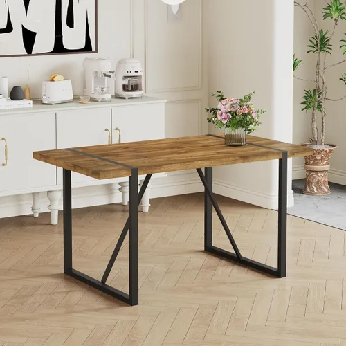 Mesa de Comedor para 4-6, Mesa de Cocina de 55'', Mesas de Cocina y Comedor, Mesa de Comedor de Madera MDF con Patas de Metal para Sala de Estar y