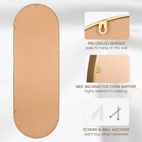 Miniatura 7 de Espejo Ovalado de Cuerpo Entero, 20"x53" Marco de Metal con Cuentas Espejo Grande de Vestidor de Pie para Dormitorio, Sala de Estar, Entrada, Oro