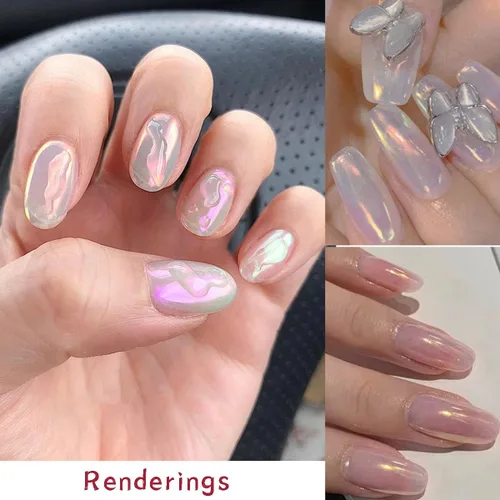 Miniatura 4 de Polvo de uñas cromado con efecto espejo metálico de 6 rejillas, pigmento aurora, brillo holográfico, iridiscente, polvo de manicura, esmalte de gel