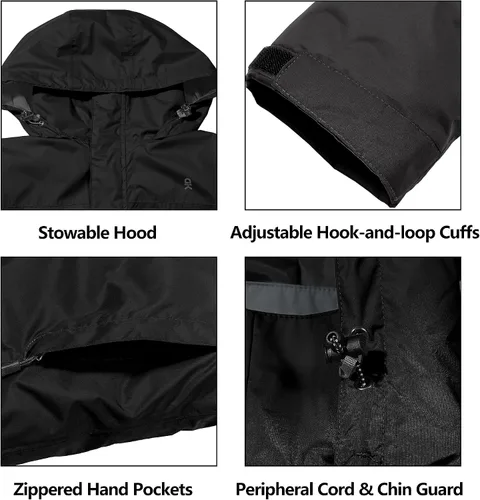 Miniatura 3 de Little Donkey Andy Men's Long Waterproof Rain Jacket with Hood Lightweight Rain Shell for Hiking