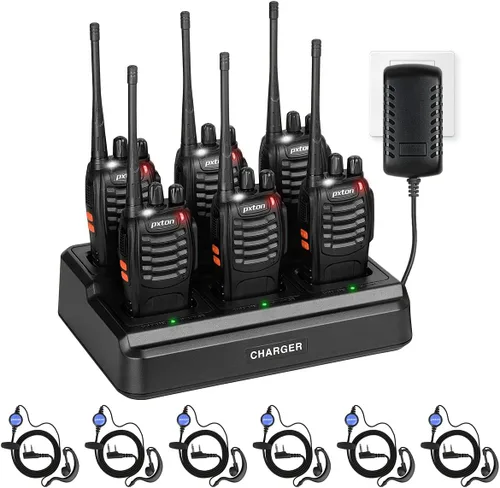 pxton Walkie talkies para adultos de largo alcance con auricular mejorado, radios walkie talkies recargables portátiles de dos vías con cargador