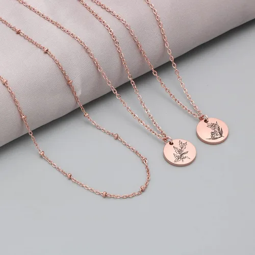 Miniatura 5 de Collar con colgante de flor del mes de nacimiento, chapado en oro de 18 quilates, delicado y sencillo mes de nacimiento, colgante de disco floral