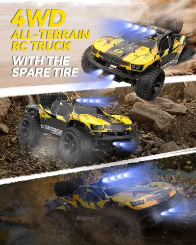 Miniatura 7 de DEERC 9201E 1:10 Camión a control remoto grande con luces, automóvil RC de curso corto rápido, vehículo eléctrico todoterreno de juguete de grado