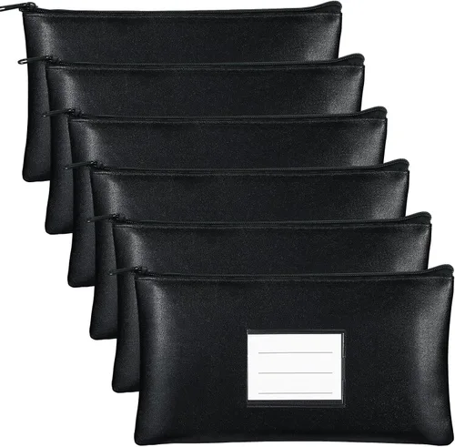 Miniatura 9 de Paterr 6 bolsas de dinero con cremallera, de piel sintética, bolsa de seguridad para dinero, soporte para recibos, cartera con etiqueta para dinero