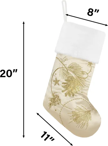 Miniatura 3 de GEX Medias de Navidad Paquete de 6 para Familia 20" Grandes Lentejuelas Doradas de Seda con Suave Piel Sintética Bordada Decoraciones Clásicas