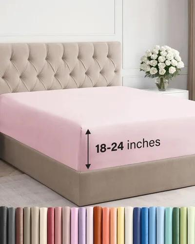Miniatura 53 de Sábana bajera ajustable extra profunda tamaño completo – Sábana bajera individual de lujo para hotel únicamente – Se adapta fácilmente a colchones