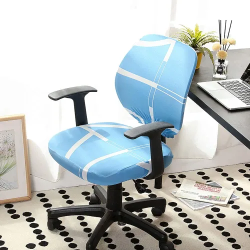 Miniatura 12 de LINGXIYA Funda de asiento elástica dividida, fundas para silla de computadora de oficina, funda de silla giratoria impresa, fundas protectoras B