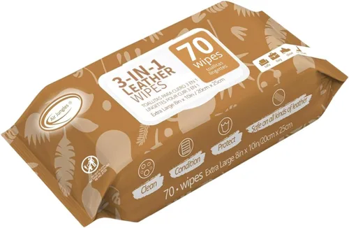 Air Jungles Toallitas Limpiadoras de Cuero 3 en 1, 70 Unidades, Tamaño Extra Grande de 8" x 10", Toallitas que Limpian Acondicionan y Protegen para