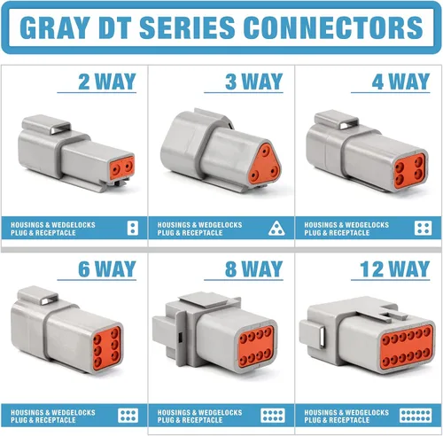 Miniatura 2 de IWISS Kit de conectores grises Deutsch DT de 188 piezas con contactos sólidos de tamaño 16 en configuraciones de 2, 3, 4, 6, 8 y 12 pines