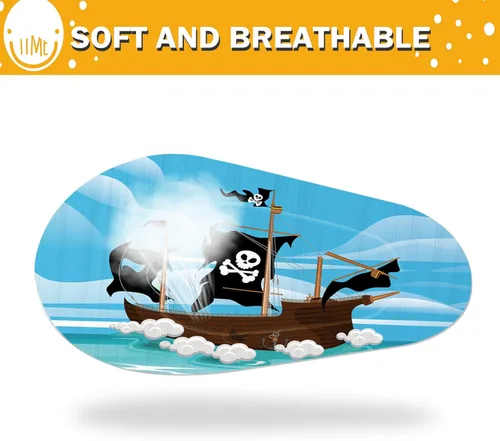 Miniatura 3 de Panelee Parches adhesivos para los ojos para niños, parche para ojos de pirata de Halloween, material transpirable, bloqueo de luz, algodón, diseños