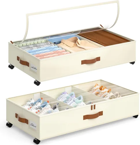 Miniatura 9 de Yecaye Almacenamiento debajo de la cama de 85 L con ruedas, paquete de 2 contenedores de almacenamiento debajo de la cama con separadores y tapas