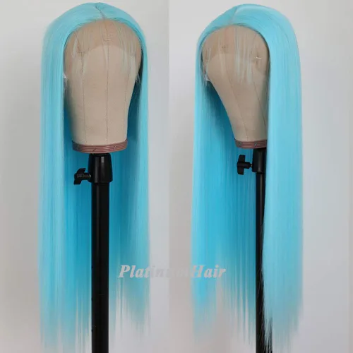 Miniatura 2 de Pelucas de encaje frontal color azul con encaje frontal, peluca para usar y llevar, sin pegamento, pelucas de cabello largo y lacio, pelucas