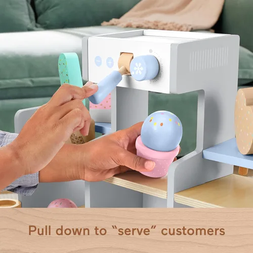 Miniatura 4 de Fisher-Price Juego de simulación de tienda de helados de madera, juego de alimentos de madera de 18 piezas para niños preescolares de 3+ años