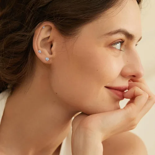 Miniatura 6 de MASOP VOGU 3-5mm Sterling Silver Stud Earrings Set 14K White Gold Plated Hypoallergenic Tiny Round Cut CZ Cubic Zirconia Simulated Diamond Cartilage