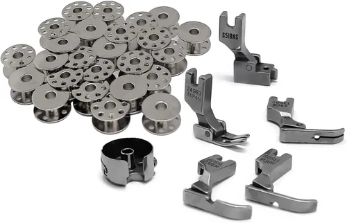 31 bobinas de máquina de coser industrial, pies prensatelas y estuche de bobina para cantante, Consew Juki DDL-8700, DDL-5550