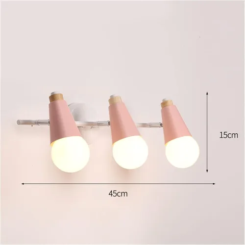 Miniatura 2 de Lámpara de pared nórdica de 3 cabezas, apliques de pared de macarrón ajustables, apliques de pared con botón enchufable, 3 luces, interruptor