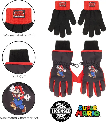 Miniatura 5 de Nintendo Sombrero de invierno para niños con guantes de punto y guantes de esquí aislados Super Mario para niños de 4 a 7 años Mario