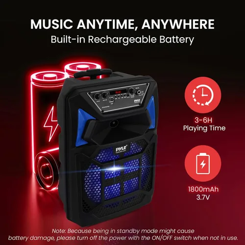 Miniatura 5 de Pyle Altavoz PA Bluetooth y sistema de micrófono, altavoz de karaoke portátil con micrófono con cable, luces LED de fiesta integradas, radio FM