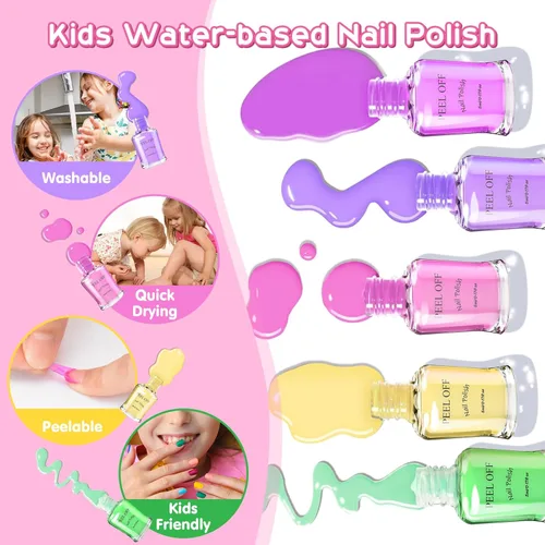 Miniatura 4 de BATTOP Juego de esmaltes de uñas para niñas – Kit de arte de uñas para niños con secador, uñas postizas, calcomanía, esmalte de uñas a base de agua