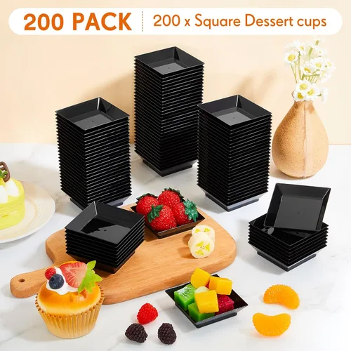 Miniatura 5 de 200 Piezas Platos Cuadrados Mini para Postre de 2.5 x 2.5 Pulgadas Platos Desechables para Aperitivos Platos Pequeños de Plástico Transparente