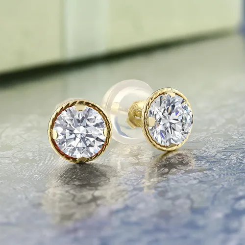 Miniatura 93 de Gem Stone King Aretes redondos de oro amarillo de 14 quilates con piedra natal Redondos de 0.157 in Aretes de oro para mujeres y hombres