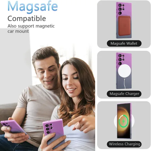 Miniatura 6 de UEEBAI Funda magnética para Samsung Galaxy S22 Ultra 5G, lujosa funda de color neón degradado compatible con funda de cargador MagSafe con protector