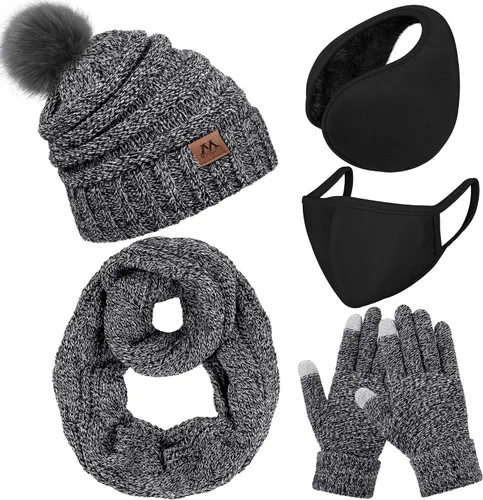 Motarto Conjunto cálido de invierno, gorro de punto, bufanda y guantes calentadores de oídos, para hombres y mujeres, cubierta cálida para clima frío