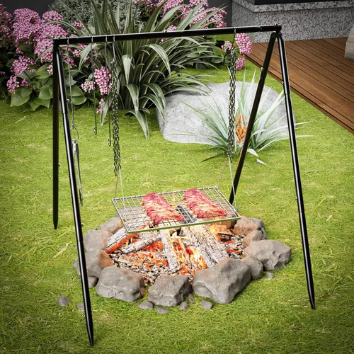 Miniatura 7 de Bruntmor - Soporte de cocina para fogata, parrilla para utensilios de cocina, horno holandés Bruntmor patas plegables ajustables con ganchos