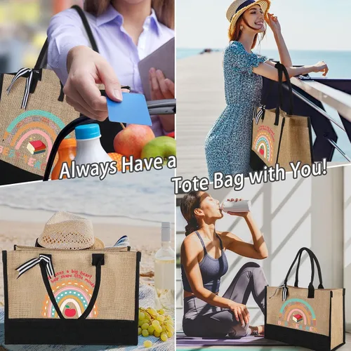 Miniatura 5 de Sanwuta 2 piezas de regalo de agradecimiento para profesores, bolsa de lona de yute arco iris, regalo de cumpleaños de agradecimiento para mujeres