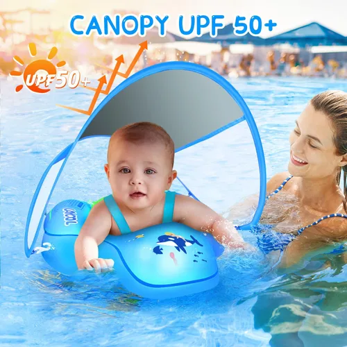 Miniatura 2 de Baby Pool Float with Canopy UPF50+ Sun Protection, no flip Over Inflatable Baby Float for Baby 3-36 Months, Skin Protect Toddler floaties for Boys