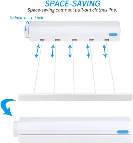 Miniatura 5 de Tendedero retráctil para exteriores para interiores y exteriores, secadora de ropa flexible de plástico, colgador de cuerda telescópica de plástico