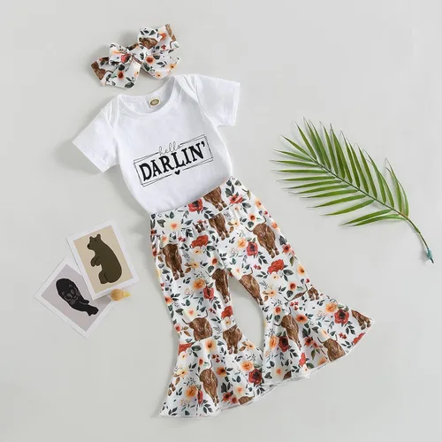 Miniatura 31 de Sejardin Ropa de verano para bebé y niña, recién nacida, manga corta, con letras, mameluco elástico con diadema