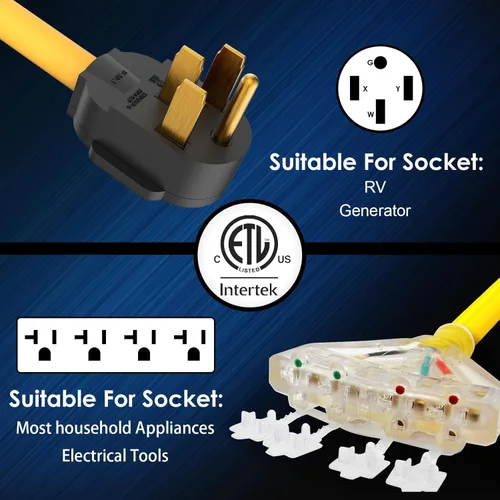 Miniatura 6 de Adaptador de 50 amperios a 20 amperios 110 Distribución RV NEMA 14-50P 4 clavijas macho a 4X 5-20R enchufe doméstico hembra con tapas de protección