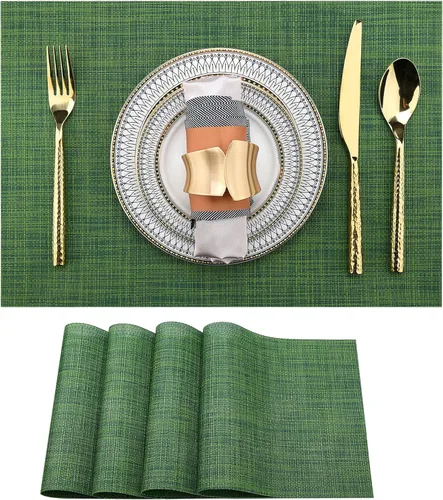 Miniatura 47 de SLKQG Juego de 8 manteles individuales verdes de vinilo, lavables y resistentes al calor, para mesa de comedor, 17 x 12 pulgadas (verde, 8)