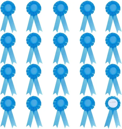 CRASPIRE 20Pcs Blank Award Ribbons First Place Prize Dodger Blue 6.1 x 2.9In Flat Round Winner Victory Recognition Polyester Rosette Badge Brooches