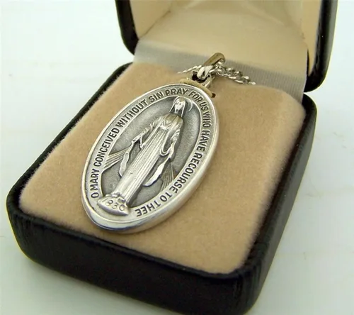 Miniatura 5 de CB Base en tono plateado medalla ovalada Virgen María Madonna 1 12 pulgadas no aplicable