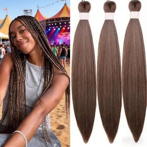 Miniatura 29 de Cabello estirado de fibra Kanekalon para trenzar con cabello humano, color oro rosado, 30 pulgadas