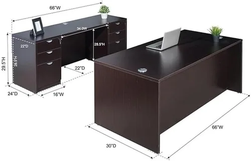 Miniatura 3 de Pemberly Row Juego de escritorio de oficina y credenza, 84 x 66 x 29.5 pulgadas, madera de ingeniería, acabado moca, incluye 1 escritorio, 1