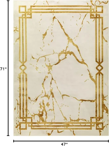 Miniatura 2 de Antep Rugs Babil Gold - Alfombra geométrica de mármol abstracto de 4 x 6 para interiores (beige, 3 pies 11 pulgadas x 5 pies 11 pulgadas)