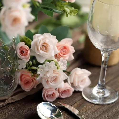Miniatura 2 de Tableclothsfactory 4 arbustos Ramo de novia de seda artificial de 12 pulgadas, color oro rosa, flores sintéticas