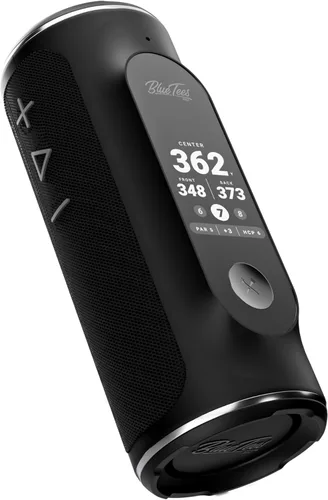 Blue Tees Golf Player+ Altavoz GPS alimentado por IA - Pantalla táctil, batería de más de 10 horas, más de 40,000 campos, distancias visuales y Negro
