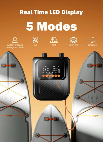 Miniatura 6 de Rechargeable Paddle Board Pump, 2025 Portable SUP Air Pump with Dual Stage Inflation, 3x4500MAH, Up to 20 PSI, 30% Faster with Auto-Off, Ideal for