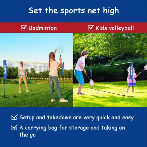 Miniatura 4 de ZENY Red de tenis de bádminton portátil de 10 pies para fútbol, pickleball, voleibol para niños, altura ajustable de 2.5 pies a 5 pies