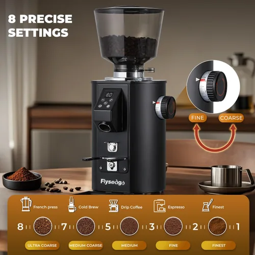 Miniatura 2 de Molinillo de café comercial resistente, rebabas planas SS de 2.520 in, 8 ajustes precisos, control de botón, tolva de 35 onzas, uso comercial
