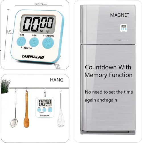 Miniatura 3 de Tanmalan Temporizador de Cocina para Cocina Alarma Fuerte, Pantalla Grande, Alarma Fuerte de Memoria Automática, Pantalla Grande, Botón Grande