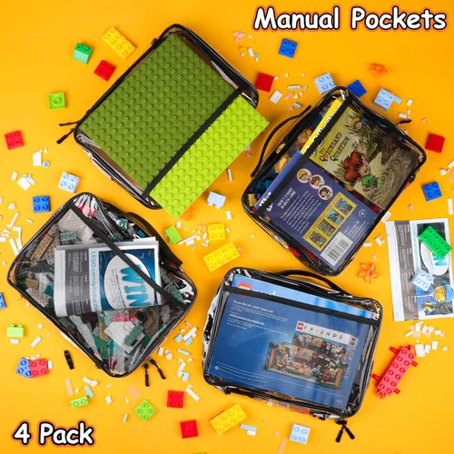 Miniatura 8 de Tesuko Paquete de 4 bolsas organizadoras de almacenamiento de juguetes para ladrillos Lego, juego de bloques de PVC transparente con cremallera