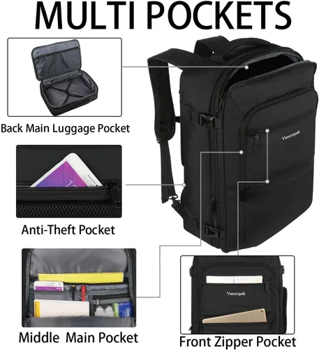 Miniatura 3 de Vancropak Mochila de mano, 10.5 gal de capacidad, expandible, extragrande, aprobada para viajar en avión, resiste el agua, maleta, ligera, fin
