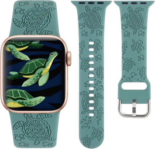 Miniatura 8 de Sea Turtle - Correa deportiva grabada compatible con Apple Watch Band de 1.496 pulgadas, 1.575 pulgadas, 1.614 pulgadas, para mujer, de silicona